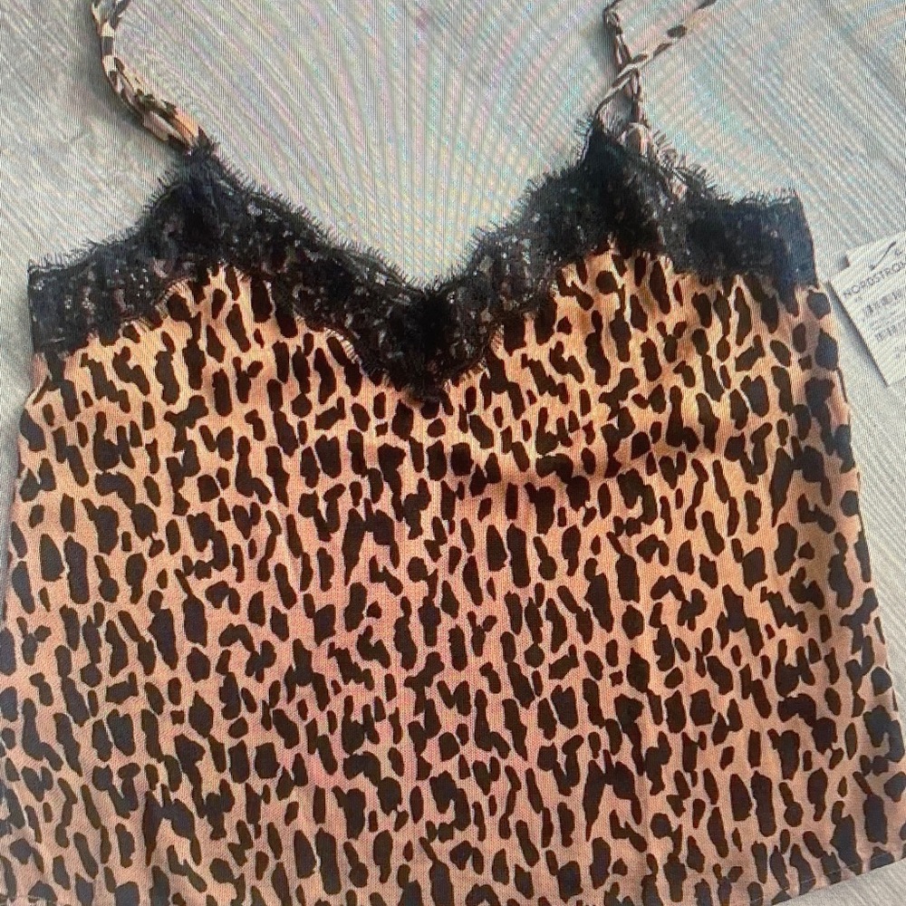 bp Leopard-Print Lace Trim Cami in Tan and Black